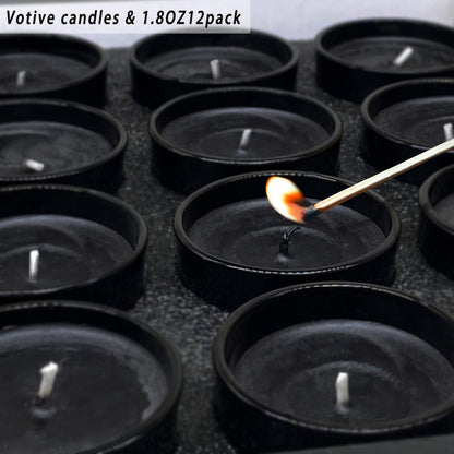 12 Pack Black Unscented Glass Filled Votive Candles, Soy Wax Candle Ideal Gifts for Spa Weddings Birthdays Holidays Party