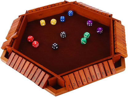 Shut The Box Game: 2-6 Player Wooden Board Math Game with 2-12 Dice | Educational Family Night Entertainment | Classic Pub Style | Funny Family Board Games (Walnut-6 Players)