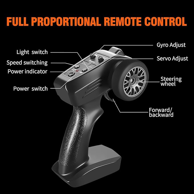 ACAMMZAR RC Drift Car Pro Upgraded with Gyro 1:24 Full Proportional Remote Control Car 25KM/H 4WD High Speed RC Cars with Lights Extra Racing Tires Vehicle for Adults Kids Boys Girls Blue