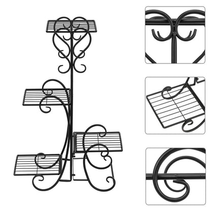 VINGLI Metal Plant Stand Flower Holder Racks Patio Stand Holder Outdoor Displaying Plants Flowers (Black- square) (30.9" H- 4 Tier)