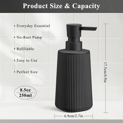 Skiennix Black Hand Soap Dispenser - Rust-Free Pump for Kitchen & Bathroom | 8.5 oz Matte Plastic