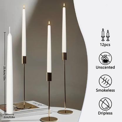 12Pack 10inch White Taper Candles- Dripless, Smokeless and Unscented candle-Long burning 8-9 Hours for home décor, Candlesticks, Dinner Table, Halloween,Vigil, Advent, Christmas, Thanksgiving, Kwanzaa