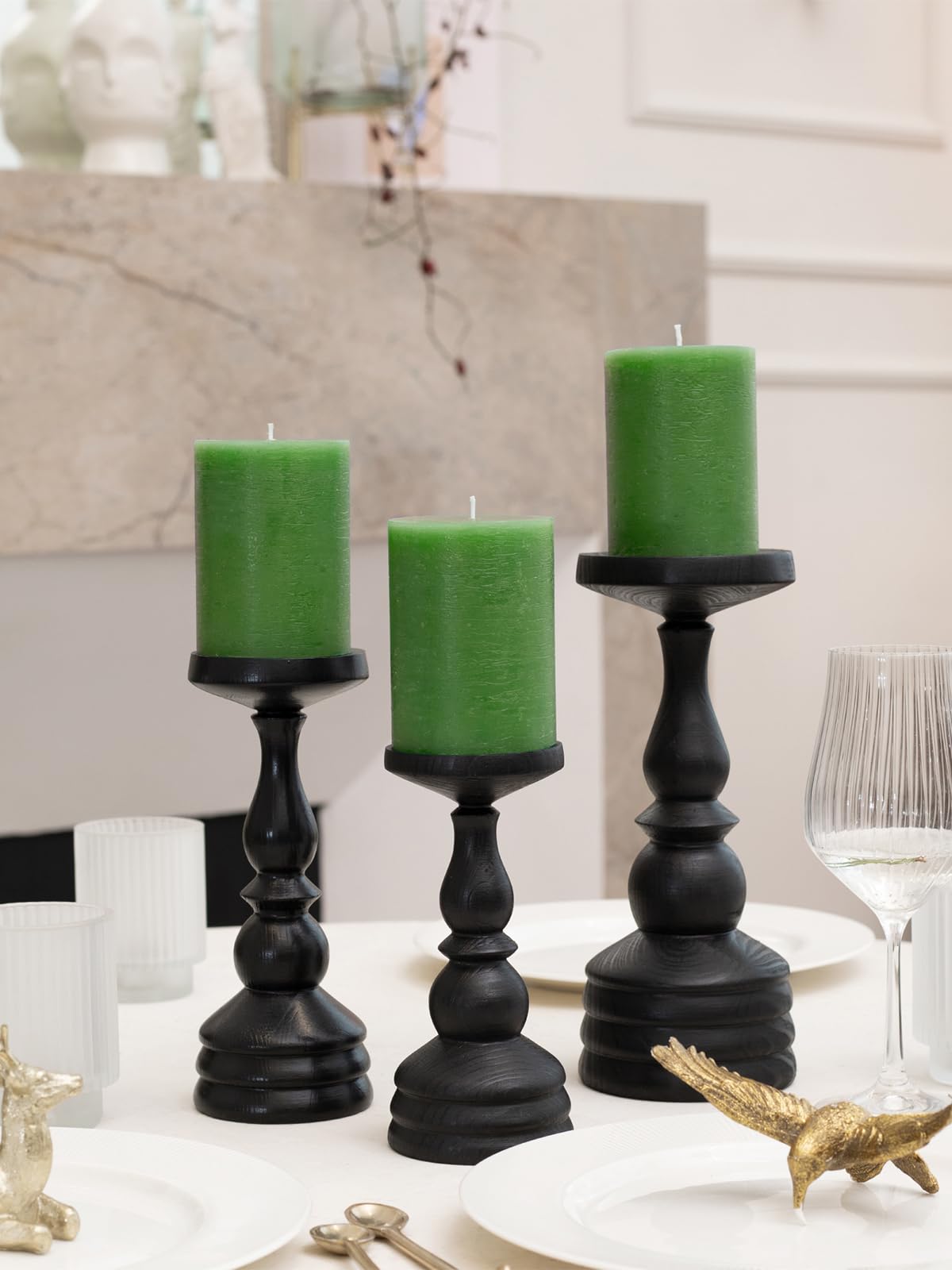 CANDWAX 3x4 inch Grass Green Pillar Candles Set of 3 - Unscented Dripless Rustic Grass Green Candles for Weddings, Centerpieces, Home Décor, Party Decorations