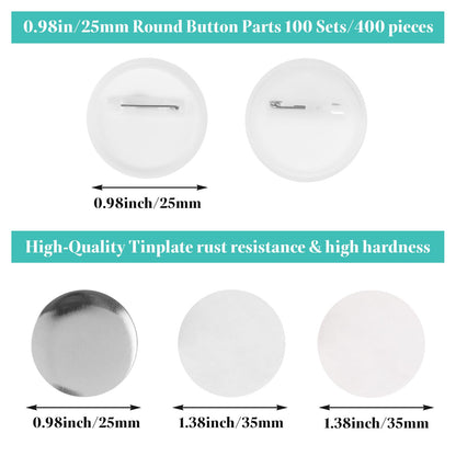 YAYODS 400 Pieces Button Maker Supplies 25mm/0.98 inch Round Badge Button Parts for Button Maker Machine, Includes Blank Pin Back Cover, Metal Cover, Clear Film, Blank Paper