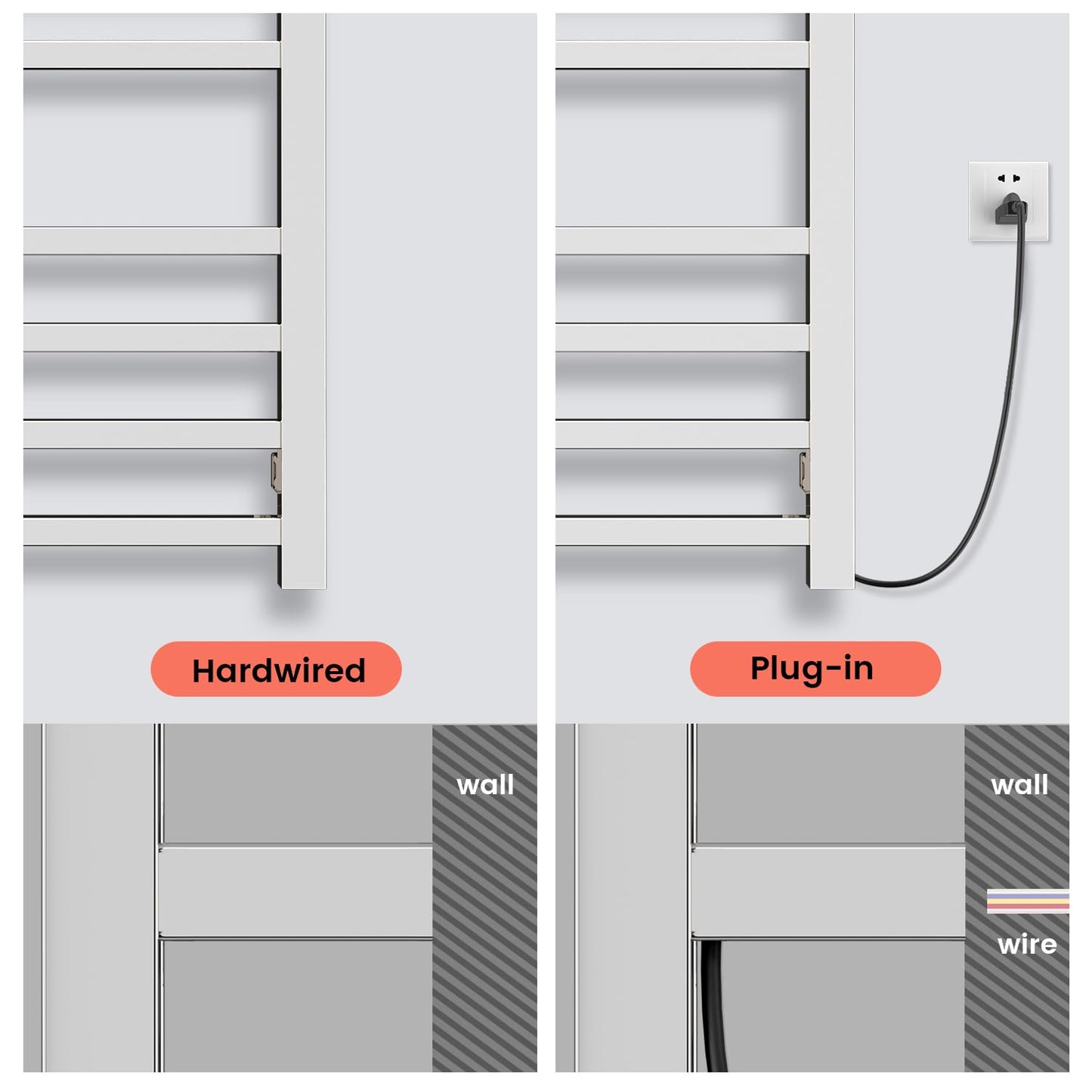 Towel Warmer,Stainless Steel Towel Warmer Rack for Bathroom -10 Bars Wall Mounted Towel Heater with Intelligent Touch Screen Timer, Hard Wired/Plug-in, Black