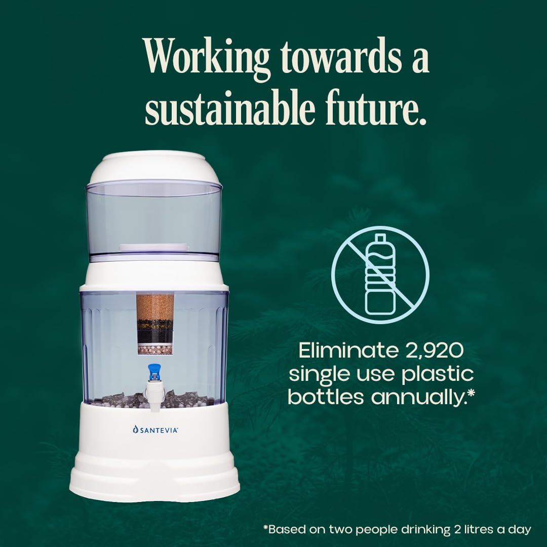 Santevia Gravity Water System Filter | at Home Water Filter That Makes Water Alkaline and Adds Minerals | Chlorine and Fluoride Filter (Countertop Model)