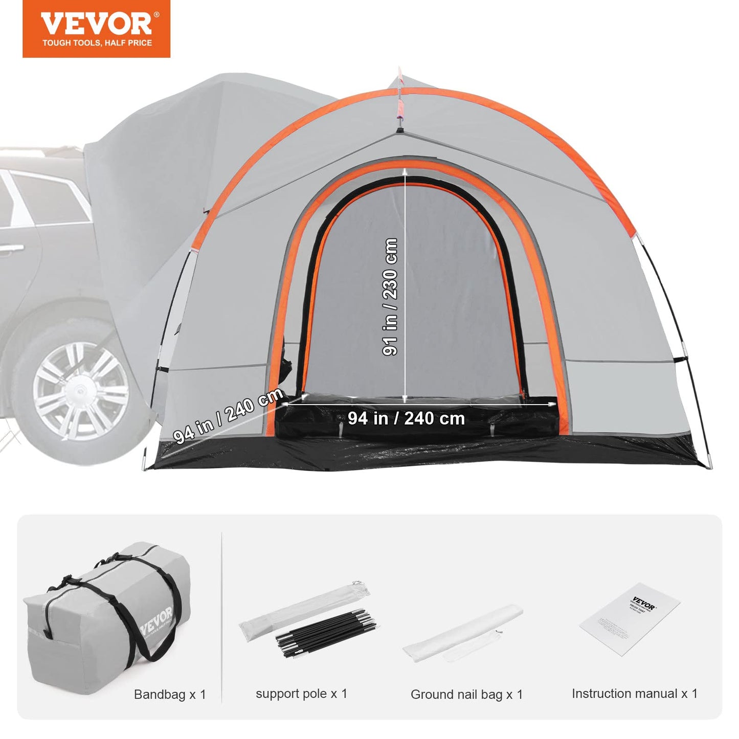 VEVOR SUV Camping Tent, 8'-8' SUV Tent Attachment for Camping with Carry Bag, Waterproof PU2000mm Double Layer Truck Tent, Accommodate 6-8 Person, Rear Tent for Van Hatch Tailgate