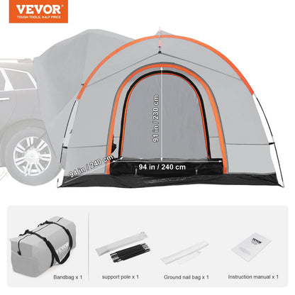 VEVOR SUV Camping Tent, 8'-8' SUV Tent Attachment for Camping with Carry Bag, Waterproof PU2000mm Double Layer Truck Tent, Accommodate 6-8 Person, Rear Tent for Van Hatch Tailgate