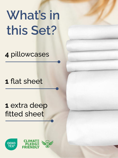 Skiennix Extra Deep Full Sheet Set - 6 Piece Breathable Cooling Bedding - Soft Wrinkle-Free White