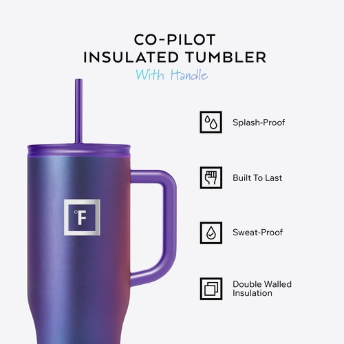 IRON °FLASK Co-Pilot Insulated Mug w/Straw & Flip Cap Lids - Cup Holder Bottle for Hot, Cold Drink - Leak-Proof- Water, Coffee Portable Travel Tumbler - Rusty Red, 40 Oz