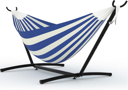 Double Hammock with Space-Saving Steel Stand - 2 Person Portable Heavy Duty Hammock with Carrying Bag for Outdoors & Indoors, Easy Assembly, 350 lbs Capacity, Yellow Rainbow Stripes
