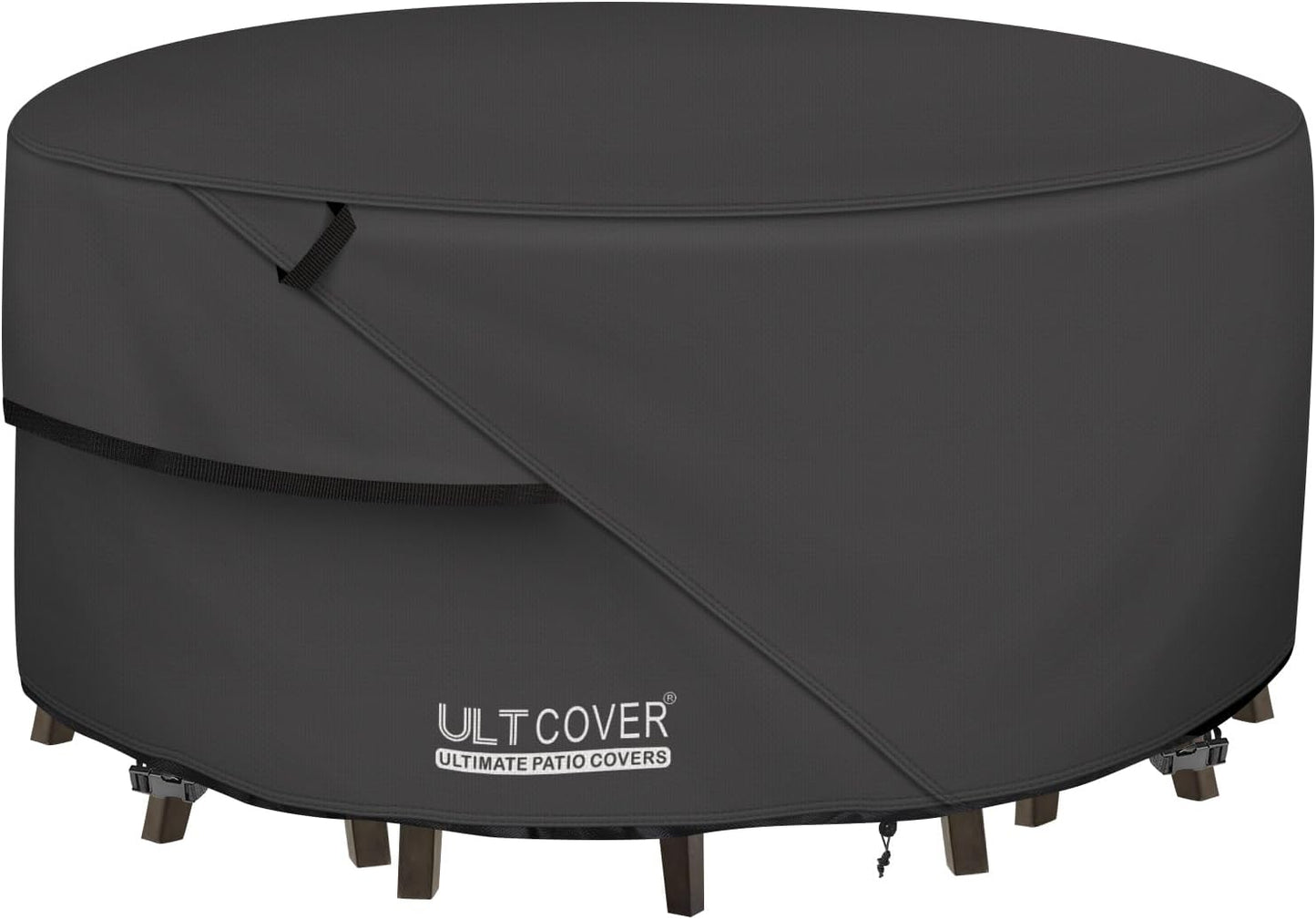 ULTCOVER Round Patio Furniture Cover - Waterproof 48-Inch Table & Chair Set Cover, Black
