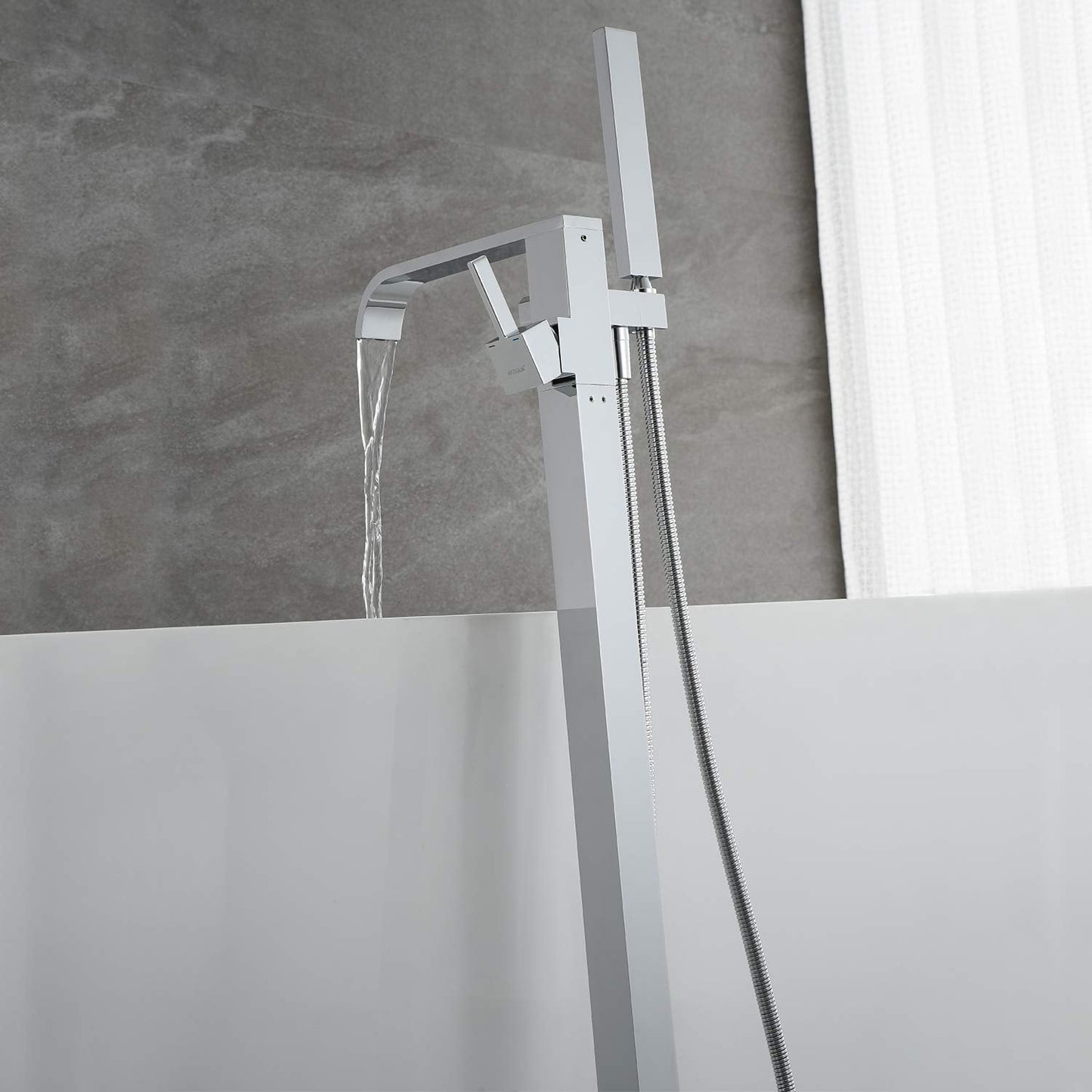 Artiqua Freestanding Bathtub Faucet Tub Filler Faucets Chrome Floor Mount Brass Single Handle with Hand Shower