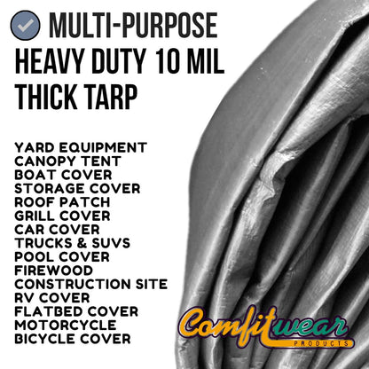 COMFITWEAR Super Heavy Duty Tarp Cover Reinforced Grommet Multi-Purpose Pool Cover Boat Tarp Camping Tarp UV Resistant Waterproof Tarpaulin Canopy Tent Waterproof Tarp Cover (Black-Silver, 25' X 40')