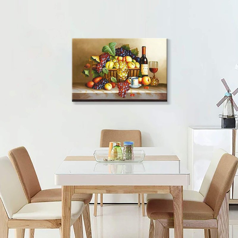 Grape Wine Picture Wall Art: Red Wine & Fruit Artwork Painting on Canvas for Wall (36" W x 24" H,Multi-Sized)