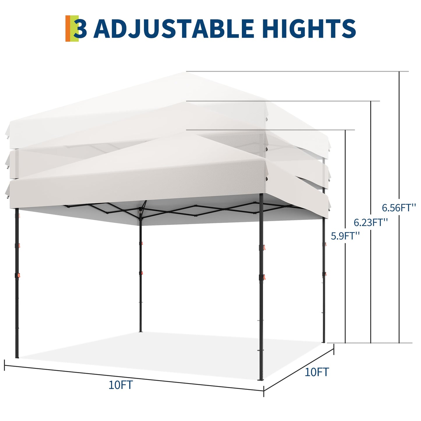 10' x 10' Pop Up Canopy Tent, Commercial Instant Outdoor Shelter with 3 Adjustable Heights, Portable Gazebo with Wheeled Carry Bag for Patio, Deck, Garden, Beach and Camping