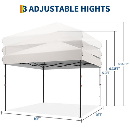 10' x 10' Pop Up Canopy Tent, Commercial Instant Outdoor Shelter with 3 Adjustable Heights, Portable Gazebo with Wheeled Carry Bag for Patio, Deck, Garden, Beach and Camping