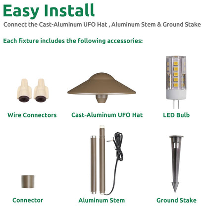 Lumina Lighting® Low Voltage Landscape Lighting Cast-Aluminum Path and Area Light Warm White 3W G4 LED Bulb and ABS Ground Stake Included for Yard Walkway Lawn PAL0108-BZLED10 (Bronze, 10-Pack)