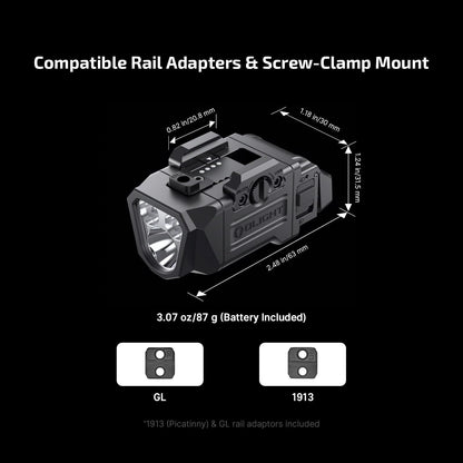 OLIGHT PL X Tactical Flashlight Rechargeable USB-C Dual Beams Strobe Combo 22,500 Candelas Spotlight and 1,200 Lumens Floodlight Adjustable & Reversible Lugs, for 1913 / GL Rail Mount (Matte Black)