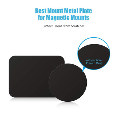 Mount Metal Plate with Adhesive for Magnetic Cradle-Less Mount by WixGear - X4 Pack 2 Rectangle and 2 Round (Compatible with Magnetic mounts) (Black)
