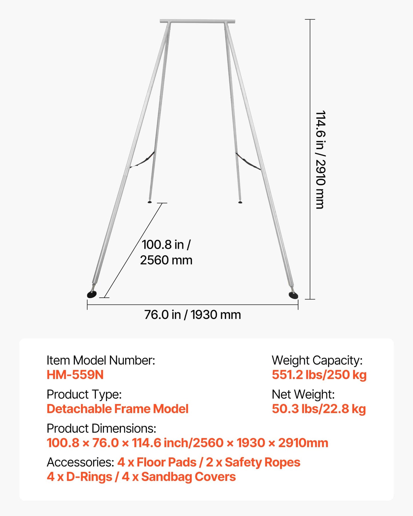 VEVOR Yoga Stand Frame, 9.6 ft Length Swing Stand, Max 551.2 lbs Load Triangular Structure Aerial Rig, Aerial Silk Stands for Yoga Enthusiasts, Non-Slip Base, Lightweight, Detachable Design