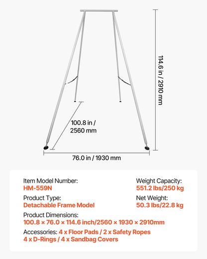 VEVOR Yoga Stand Frame, 9.6 ft Length Swing Stand, Max 551.2 lbs Load Triangular Structure Aerial Rig, Aerial Silk Stands for Yoga Enthusiasts, Non-Slip Base, Lightweight, Detachable Design