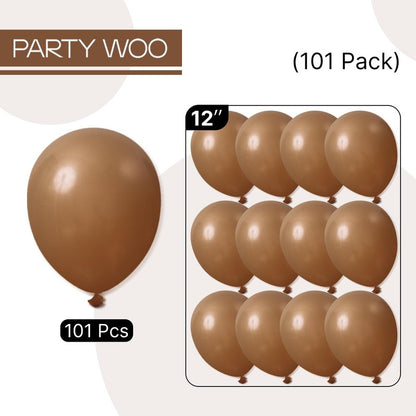 PartyWoo Brown Balloons 101pcs 12 Inch Boho Neutral Coffee Tan Fall Latex Helium Balloons for Wedding Baby Shower Gender Reveal Graduation Safari Woodland Birthday Fall Party Decorations Brown-F09