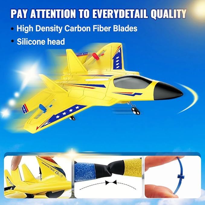 Yellow RC Plane for Kids Upgrade F-22 Raptor Fighter RC Airplane Remote Control Airplane Toys 2.4 GHZ Smart 6-axis Gyro Stabilizer RTF RC Jet Aircraft Easy to Fly Outdoor Toy RC Glider for Beginners