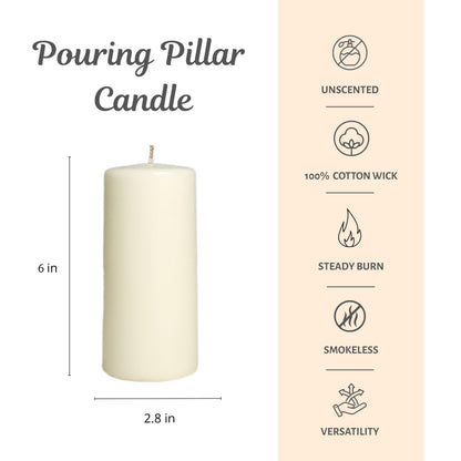 CW Studio Unscented Pressing Pillar Candles – Long Hour Burn, Smokeless & Dripless – Premium Wax with Cotton Wick – Perfect for Weddings, Events, Home & Rustic Décor (6, Ivory, 2.8x6 inches)