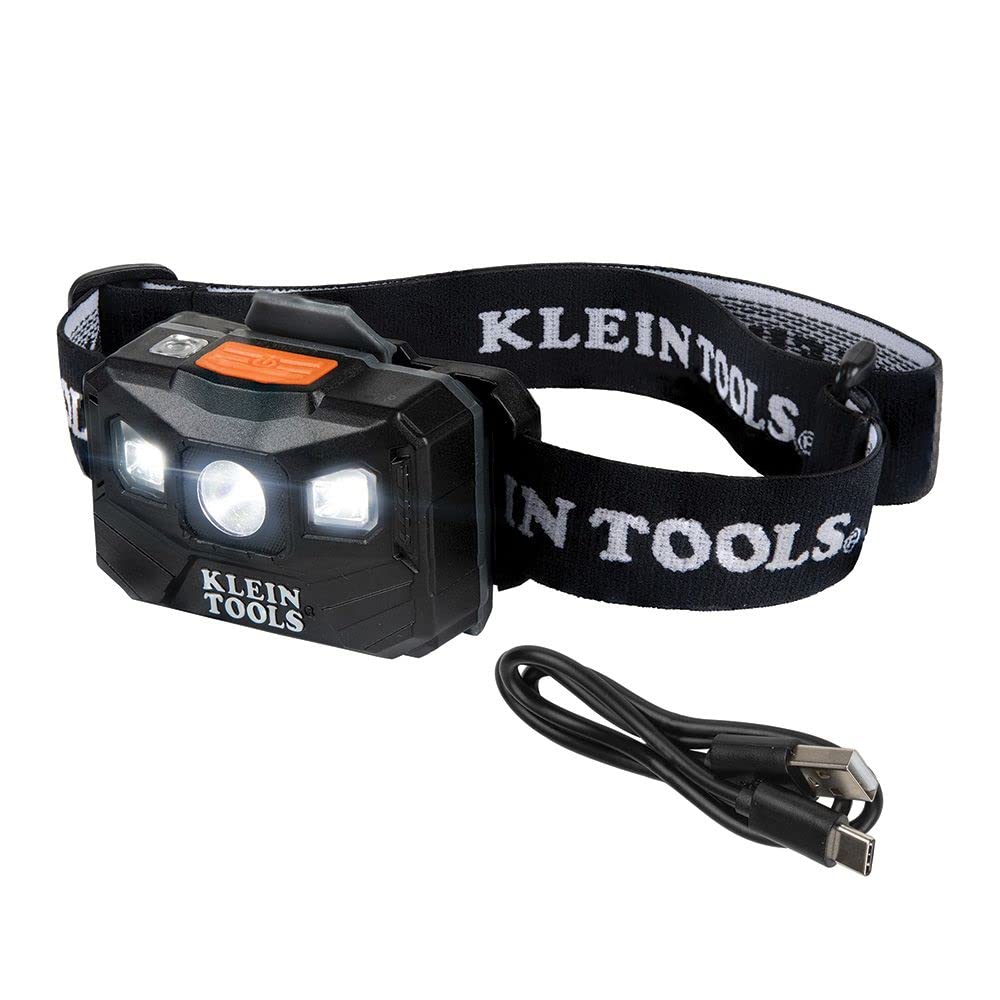 Klein Tools Recharge Headlamp Fabric Strap 400 Lumens All Day Runtime & 56403 LED Light, Rechargeable Flashlight/Worklight with Kickstand and Carabiner, Charges Small Electronics, for Work, Camping