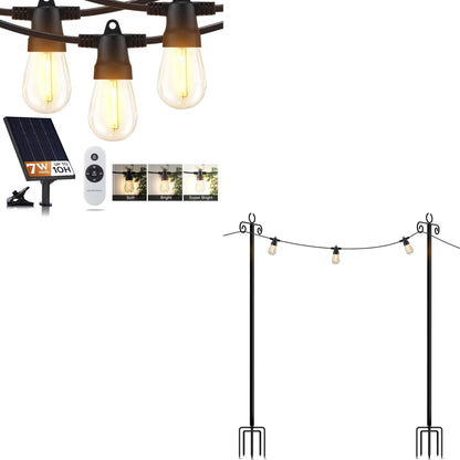 Brightech Bundle 104 (93+11) FT Ambience Pro Solar Powered Outdoor LED String Lights + String Light Poles - 2 Pack
