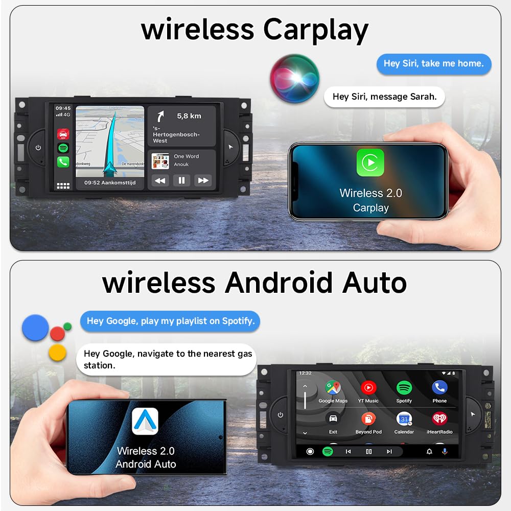 ASURE 3GB+32GB Android Car Stereo Radio for Dodge RAM/Chrysler 300/Jeep Grand Cherokee/Compass 2005 2006 2007 Cars,Car in-Dash GPS Navigation Head Unit Upgrade with Carplay Android Auto