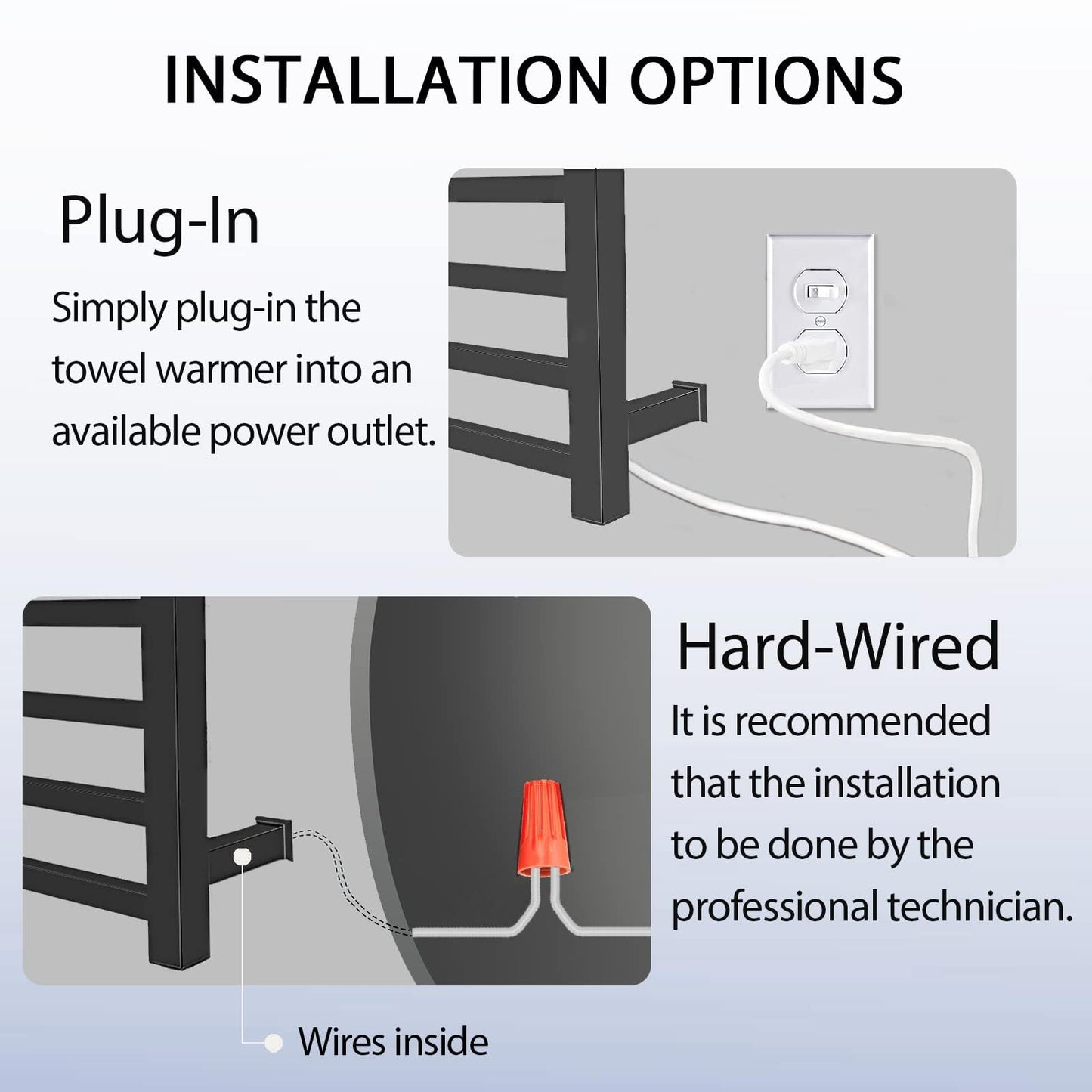 XBVV Black Towel Warmer Rack for Bathroom with Timer/Fahrenheit Display Electric Heated 10 Bars Drying Rail Plug-in or Hardwired Wall Mounted Heating Bath Towel Warming(Matte Black)