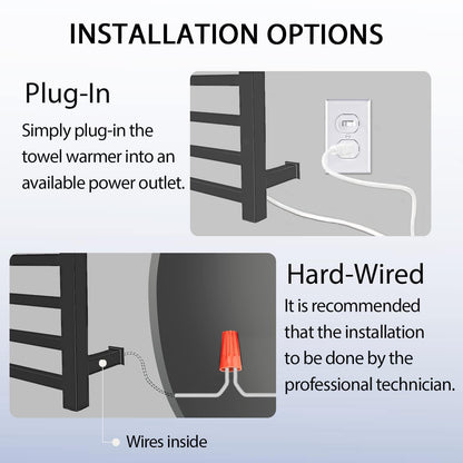 XBVV Black Towel Warmer Rack for Bathroom with Timer/Fahrenheit Display Electric Heated 10 Bars Drying Rail Plug-in or Hardwired Wall Mounted Heating Bath Towel Warming(Matte Black)