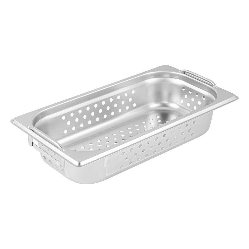 Restaurantware One Third (1/3rd) Perforated Steam Table Pan - 2.5" Deep - Collapsible Handles - Anti Jam - Commercial Grade Stainless Steel - 1ct Box - Met Lux