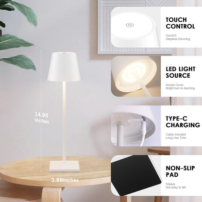 Aoceley 4-Pack Rechargeable Table Lamps, LED Cordless Table Lamp, 3W 6000mAh Battery Operated Table Light, Stepless Dimming Portable Table Light Waterproof for Restaurant/Indoor/Outdoor (White)