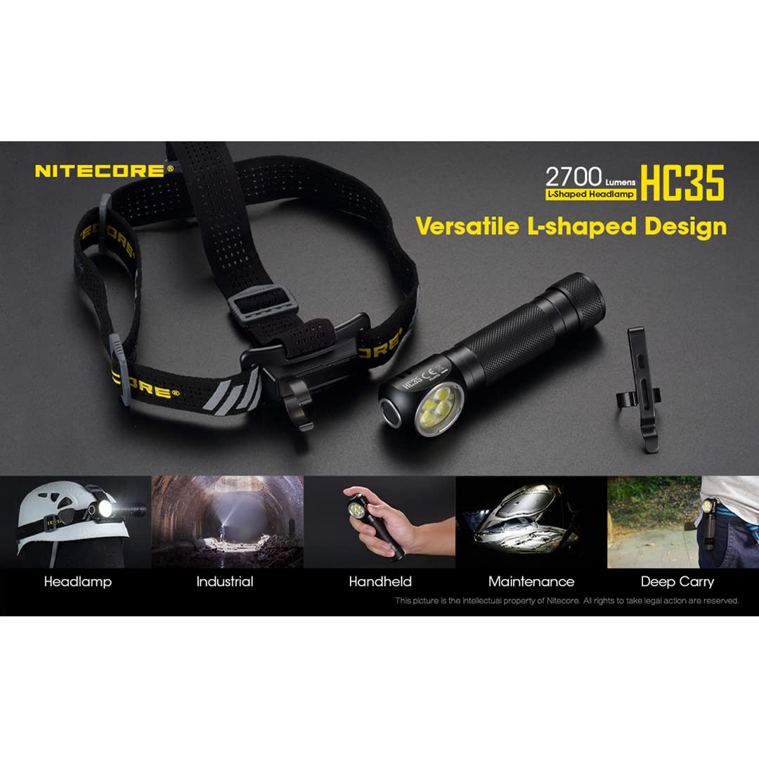 Nitecore HC35 Headlamp Flashlight, 2700 Lumen USB Rechargeable L-Shape Detachable with LumenTac Organizer