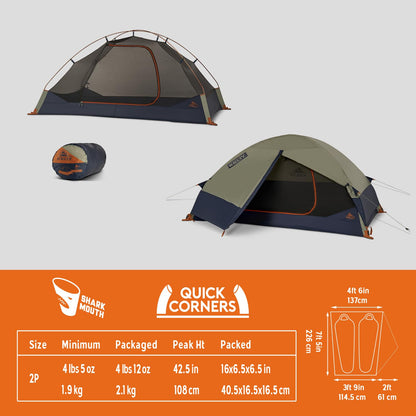 Kelty Late Start 2P Backpacking Tent – Lightweight Two Man Camping Tent Shelter with Quickcorners, Aluminum Poles, Waterproof Poly Fly, Updated for 2024 (2 Person)