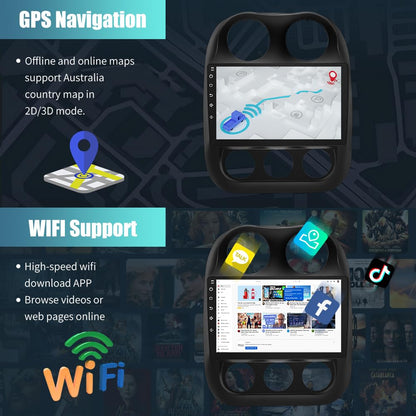 Car Radio for Jeep Compass Patriot 2010-2016, 10.1 inch Touch Screen Android 13 2G RAM 64G ROM Carplay/Android Auto/Mirror Link/SWC/Bluetooth/WiFi AHD Backup Camera