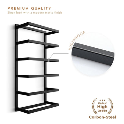 Wita Home Modern 5-Tier/6-Tier Towel Rack - Wall-Mounted Black Metal Towel Shelf for Bathroom, Space-Saving Storage for Towels, Organizers, and Home Decor (6-Tier)