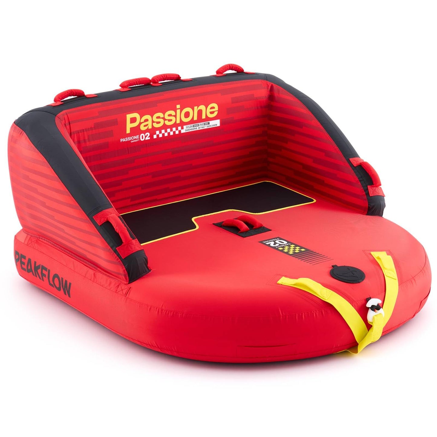 PEAKFLOW Towable Tube,Boat Tube,2 Rider Models,Tubes for Boating,PVC Liner and Full Nylon Cover,EVA Foam Pads and 8 EVA Handles,Swift Connect Rapid Boston Valve, 64x61Inches Inflated,Passione Series