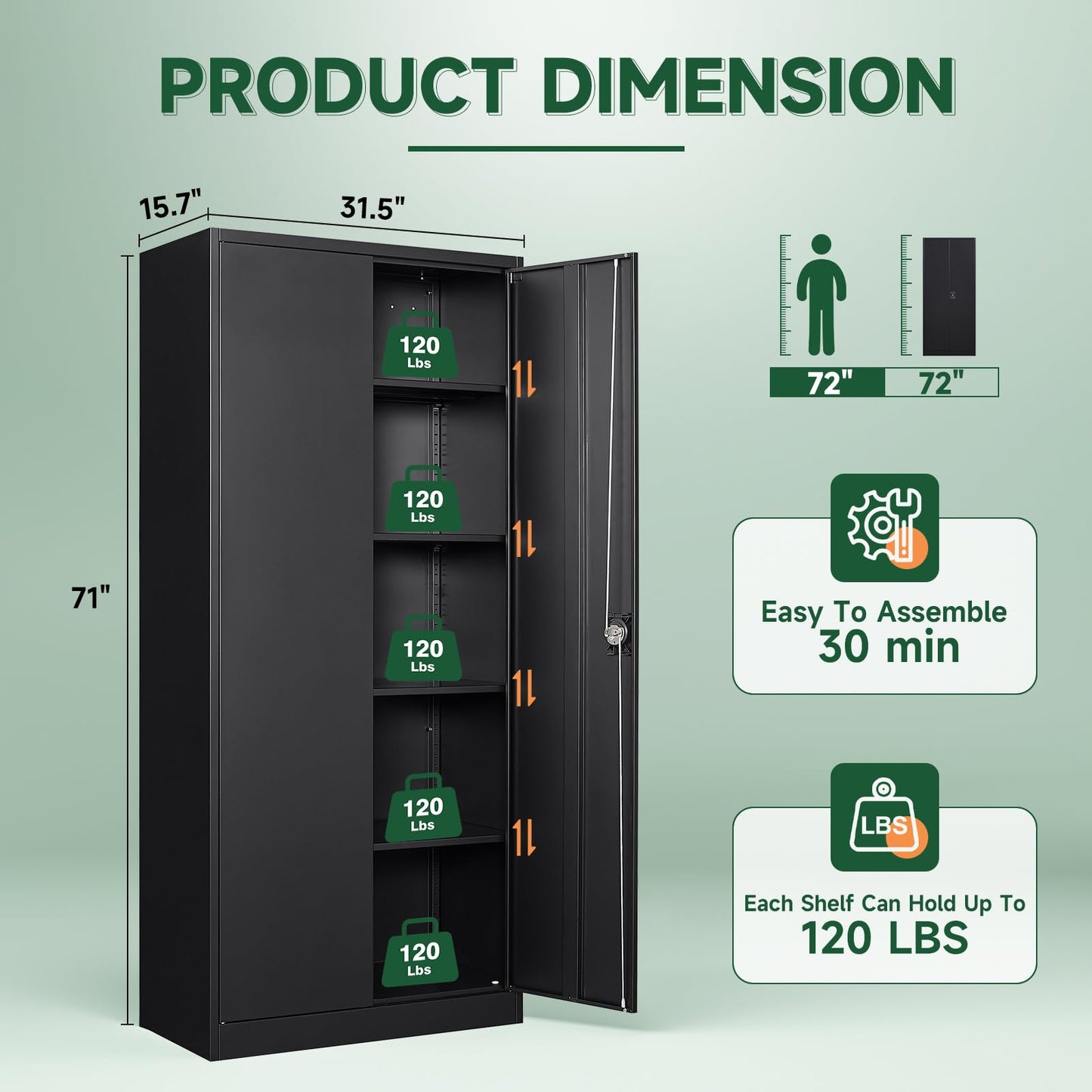 Letaya Metal Garage Storage Cabinets with Lock Door and Adjustable Shelves, Steel Tool Cabinets for Home,Office,Warehouse Organisieren (Black)