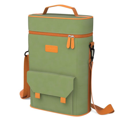 Cuopru Premium Yerba Mate Kit Carrier Tote Bag - Double Layer Waterproof 2 Wine Bottle Pockets Portable Bag for Travel, Picnic, Beach