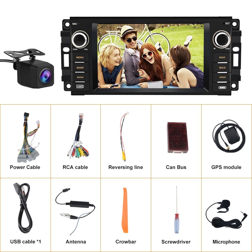 AWESAFE Car Stereo for Jeep Wrangler Jeep Patriot Compass Dodge Ram 1500 2500 3500, 7 Inch Android 13 Jeep JK Carplay Android Auto Bluetooth GPS Navigation Touch Screen Head Unit with Backup Camera