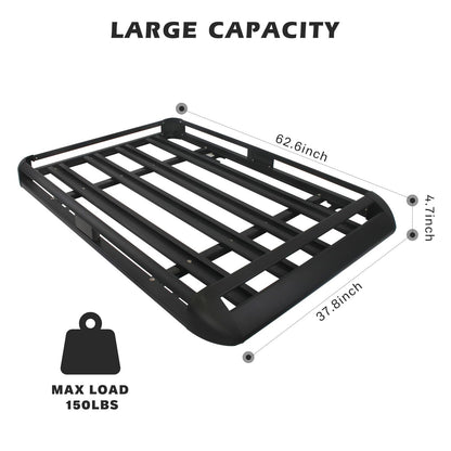 Updated Roof Rack Cargo Basket Carrier, 63'' x 38'' Aluminum Alloy Luggage Holder for SUV, Truck, Car - Universal Design with 150lbs Weight Capacity,Steel Construction for Durability Strength