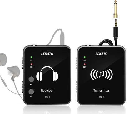 LEKATO MS-1 Wireless in Ear Monitor System, 2.4GHz Stereo in-Ear Monitoring with Transmitter Receiver Clip On, One to Many, Auto-Pairing,Wireless IEM for Band Rehearsal,Studio, Church,Small Gigs