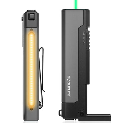 SCOUTLITE Vario GB 2000 EDC Flashlight with Green Beam, White and Warm LED Combo, 2000 Lumens Compact Magnetic Flat Pocket Lights, Triple Sources for Ourdoor Camping Inspection Emergency Work (Black)