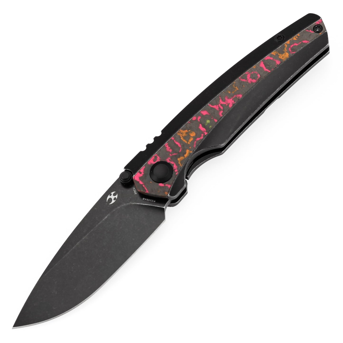 KANSEPT Raven Pocket Knife,3.14''Stonewashed CPM 20CV Sharp Blade,Black Titanium Layin Flo Party Camocarbon with Sturdy Frame Lock,Thumb Stud Pocket Clip for Edc,Camping Survival Hiking Knives K2109A6