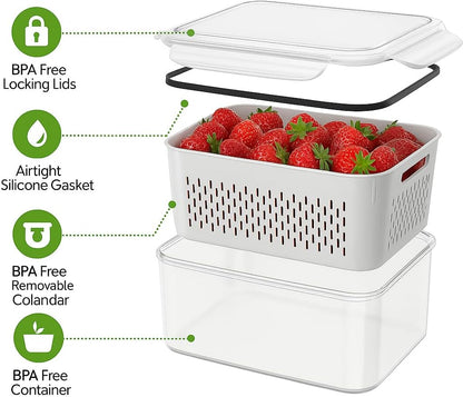 Skiennix Fruit Storage Containers - 5 Set BPA-Free Plastic with Colanders | Dishwasher Safe & Leakproof