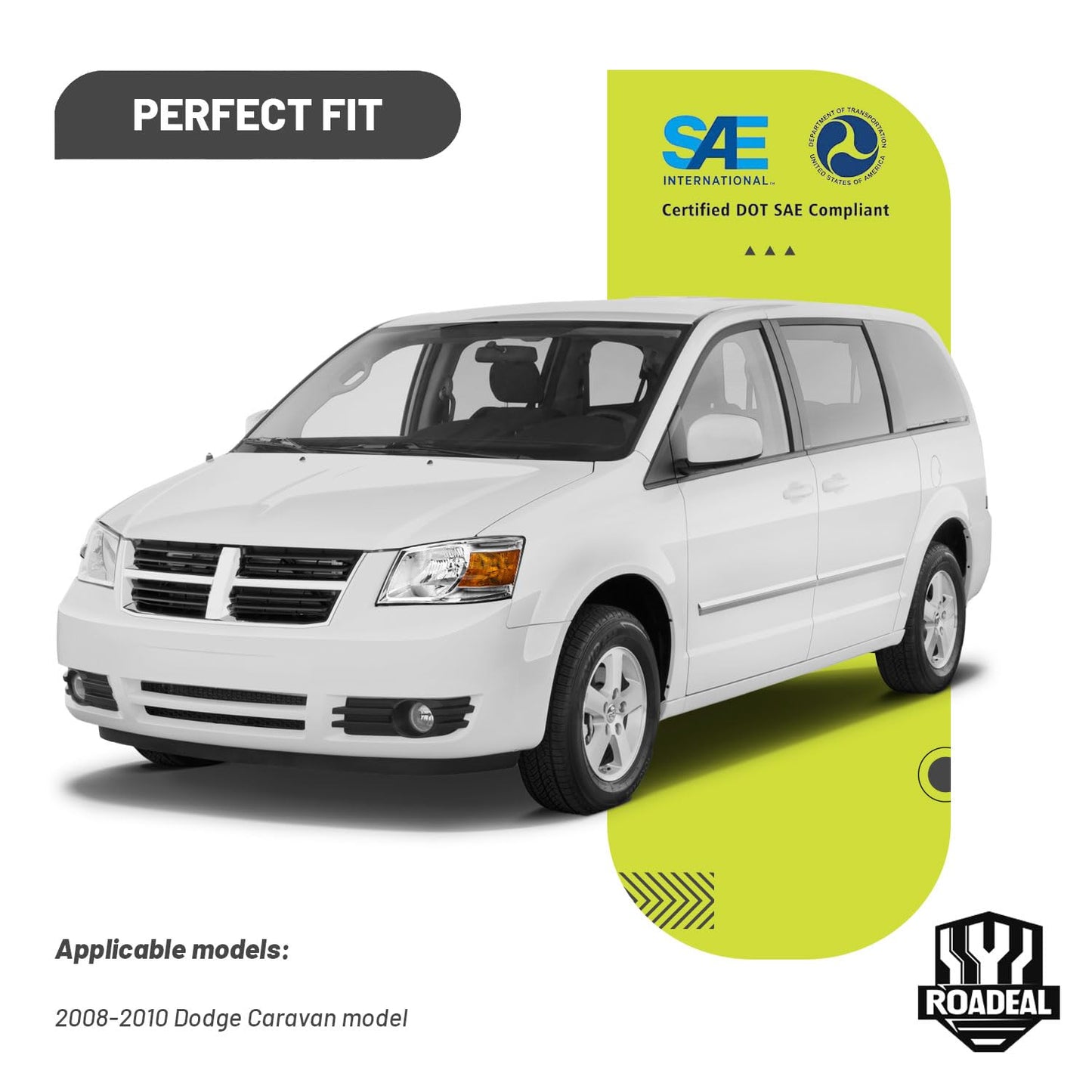 ROADEAL Headlight Assembly for 2008-2010 Dodge Grand Caravan 2008 2009 2010 Grand Caravan Headlamp Replacement Driver and Passenger Side with Chrome Housing Amber Reflector